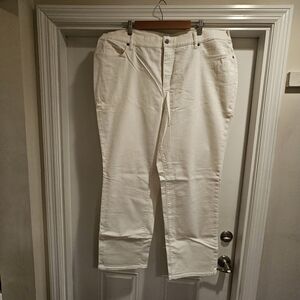 Lands End High Rise Straight Leg White Denim Jeans